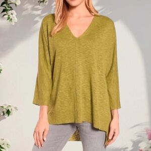 Eileen Fisher Linen Blend V Neck Lightweight Spring Sweater XL Originally $268